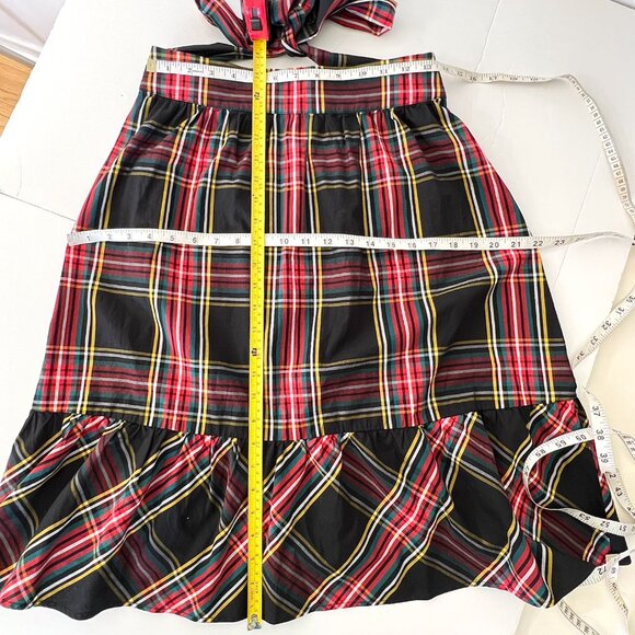 Sz 2- J. Crew Factory Black Plaid Cotton Ruffle Bow A-Line Midi Skirt - Picture 12 of 12